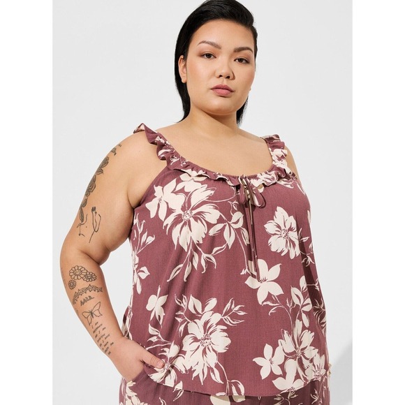 TORRID Crinkle Gauze Scoop Neck Floral Top SZ 1 Emma Ruffle Tropical Coastal - Picture 2 of 7